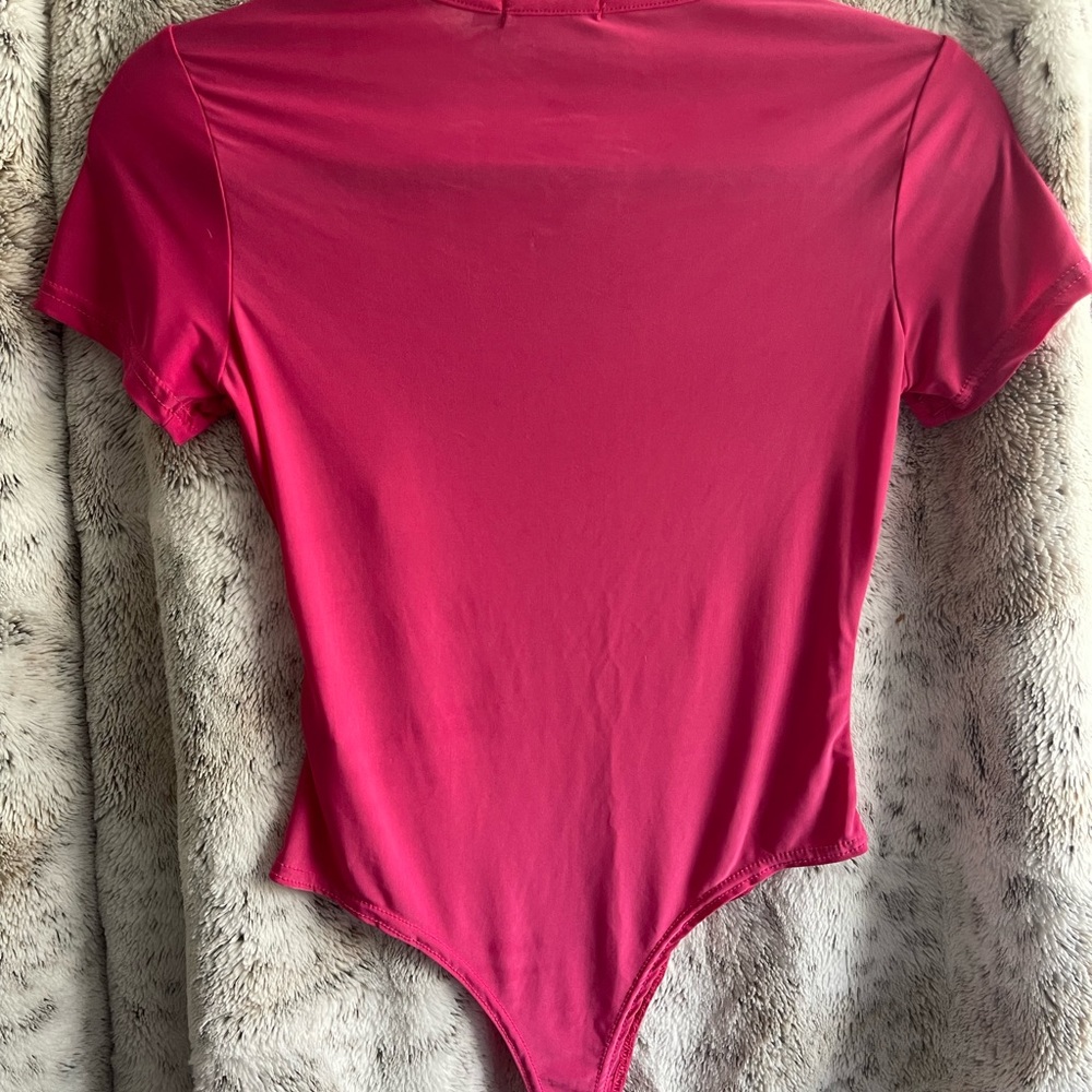 Hot Pink Slinky Cut Out Short Sleeve Bodysuit